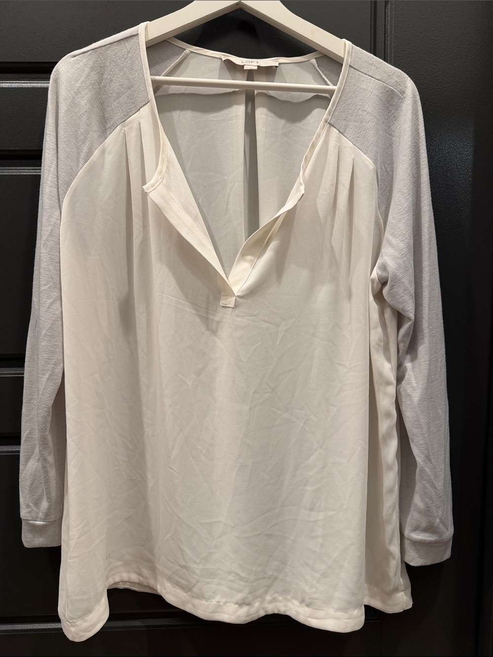 LOFT Cream Top with Light Gray Raglan Sleeves